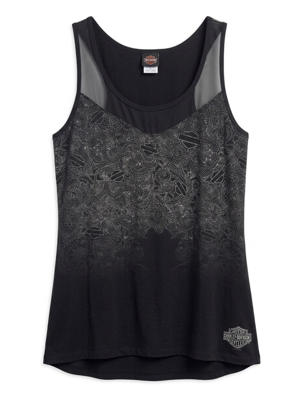 Harley-Davidson Women's Fargo ND Paisley Mesh Panel Tank Top Black Motto 2XL EUC